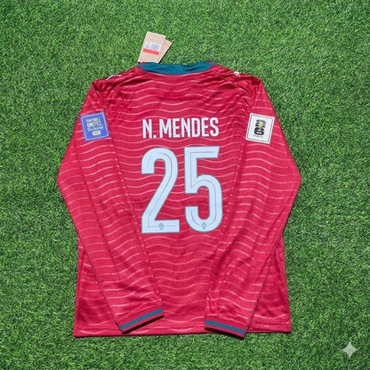 Nuno Mendes Portugal 2026 Rotes Heimtrikot mit langen Ärmeln, neue Saison