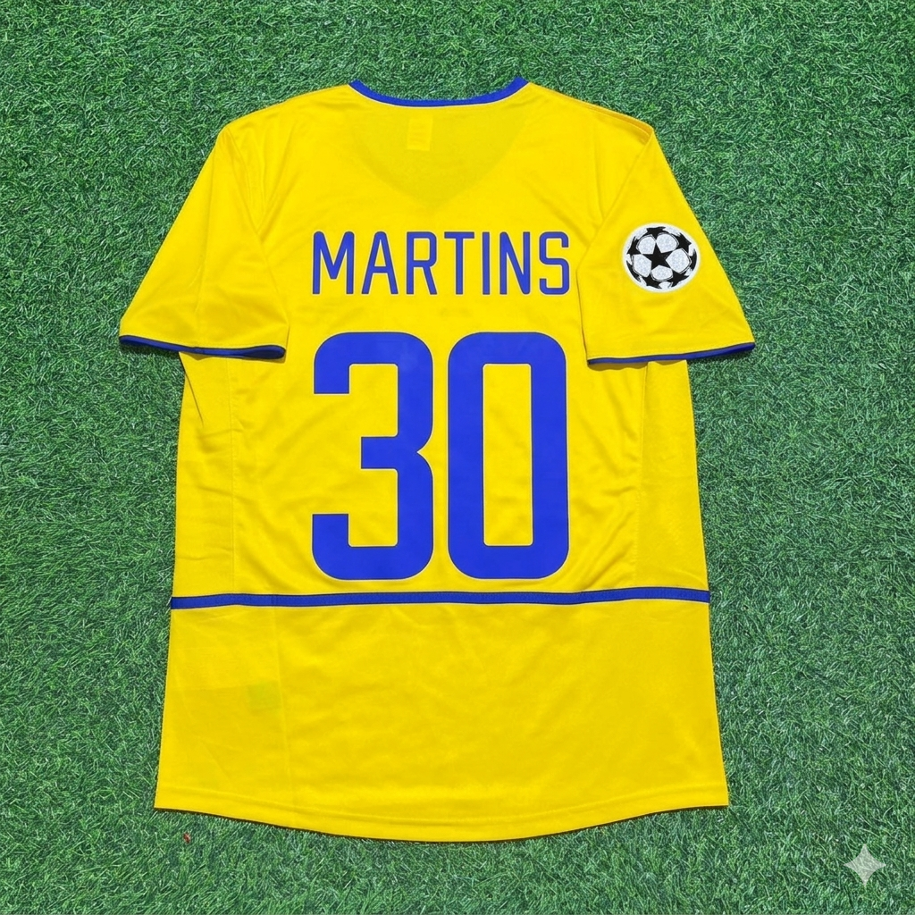 Camiseta de fútbol retro amarilla del Inter de Milán 2002-2003 de Obafemi Martins