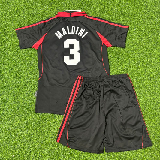 Camiseta retro infantil negra de visitante del AC Milan 2000-2001 de Paolo Maldini #3