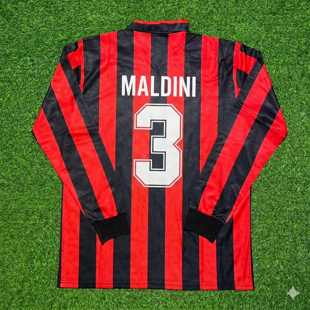 Maillot de football rétro à manches longues Paolo Maldini n° 3 AC Milan 1989-1990