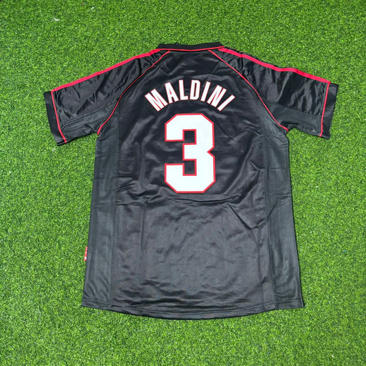 Camiseta de fútbol retro negra del AC Milan de Paolo Maldini 1998-1999