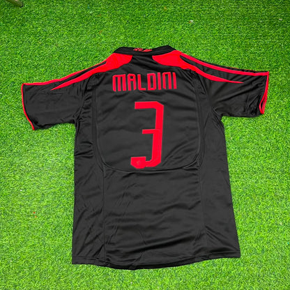 Camiseta de fútbol retro negra de Paolo Maldini AC Milan 2007-2008, tercera equipación