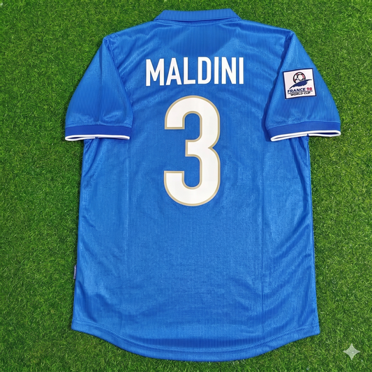 Paolo Maldini Italy 1998 World Cup Home Blue Retro Football Jersey