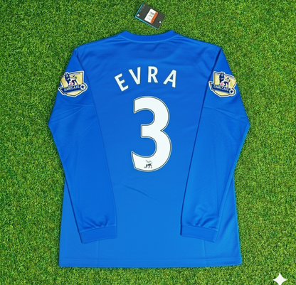 Patrice Evra Manchester United 2008 Blaues EPL-Patch Retro Langarm-Fußballtrikot