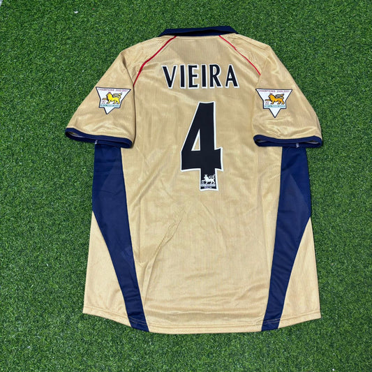 Patrick Vieira #4 Camiseta de fútbol retro dorada de visitante del Arsenal 2001-2002