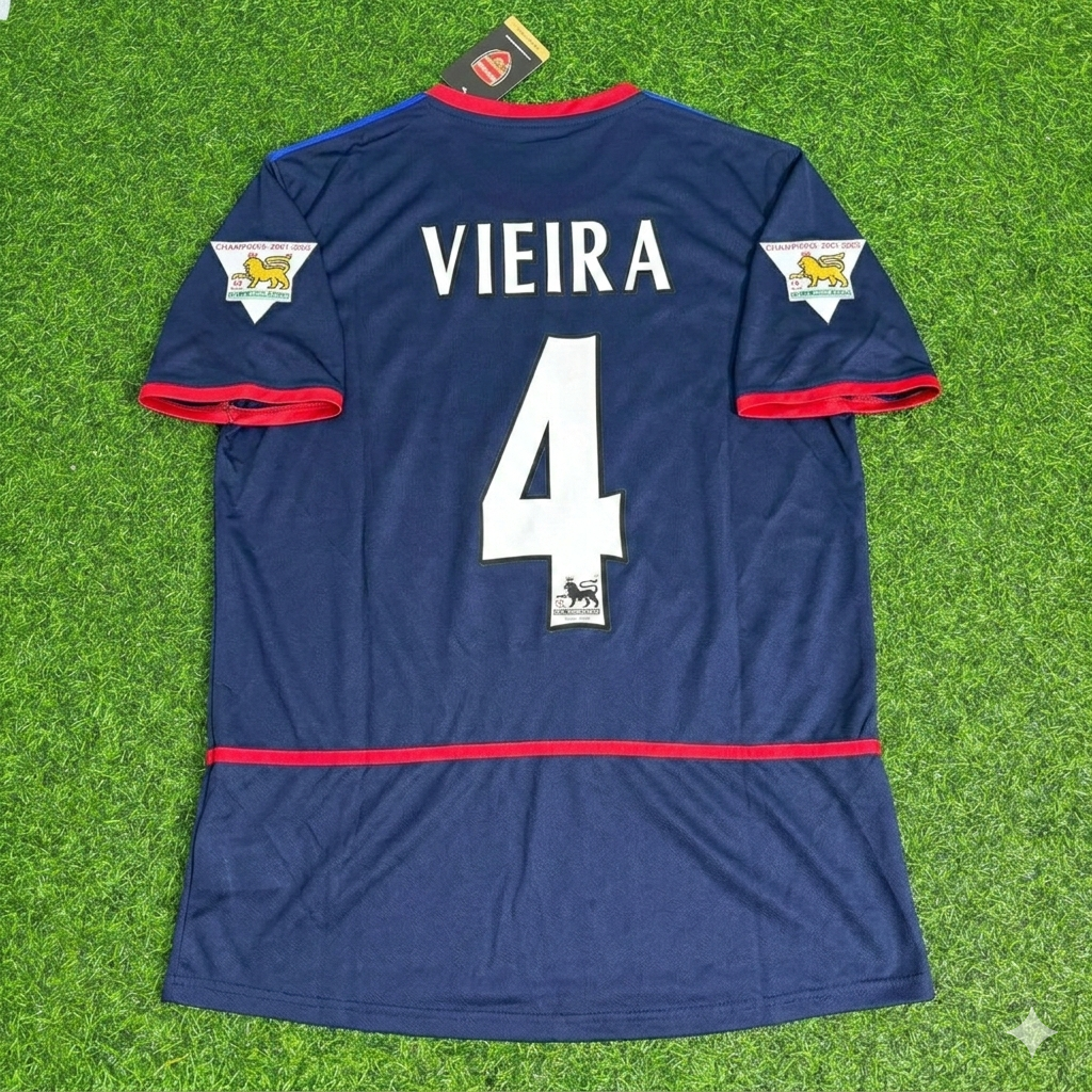 Patrick Vieira 4- Arsenal 2002-2004 Black Blue o2 Retro Kit Jersey Trikot Maglia Camiseta Soccer Shirt