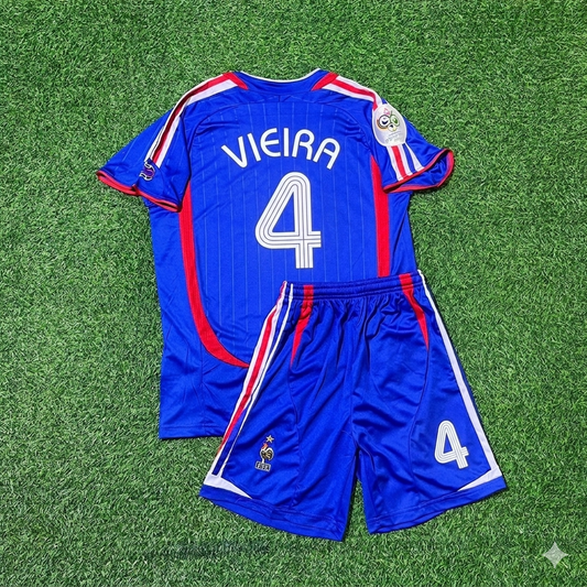 Patrick Vieira #4 France 2006 World Cup Kids Blue Retro Football Jersey Kit