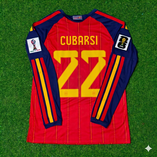 Pau Cubarsi #4 Spanien 2026 Weltmeisterschaft Heimtrikot Langarm
