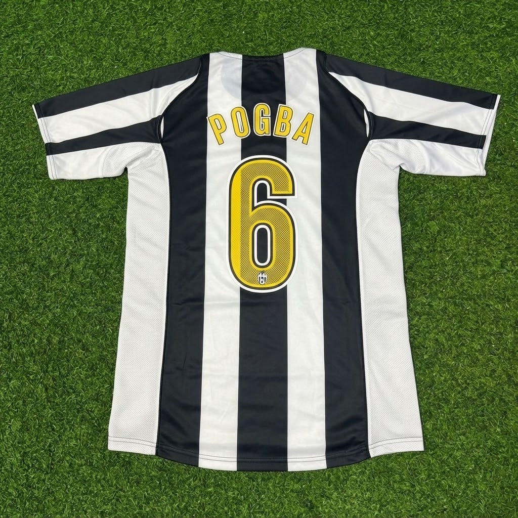 Camiseta de fútbol retro local de la Juventus de Paul Pogba #6, blanco y negro