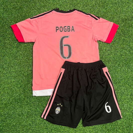 Conjunto de camiseta de fútbol retro rosa de la Juventus de Paul Pogba para niños