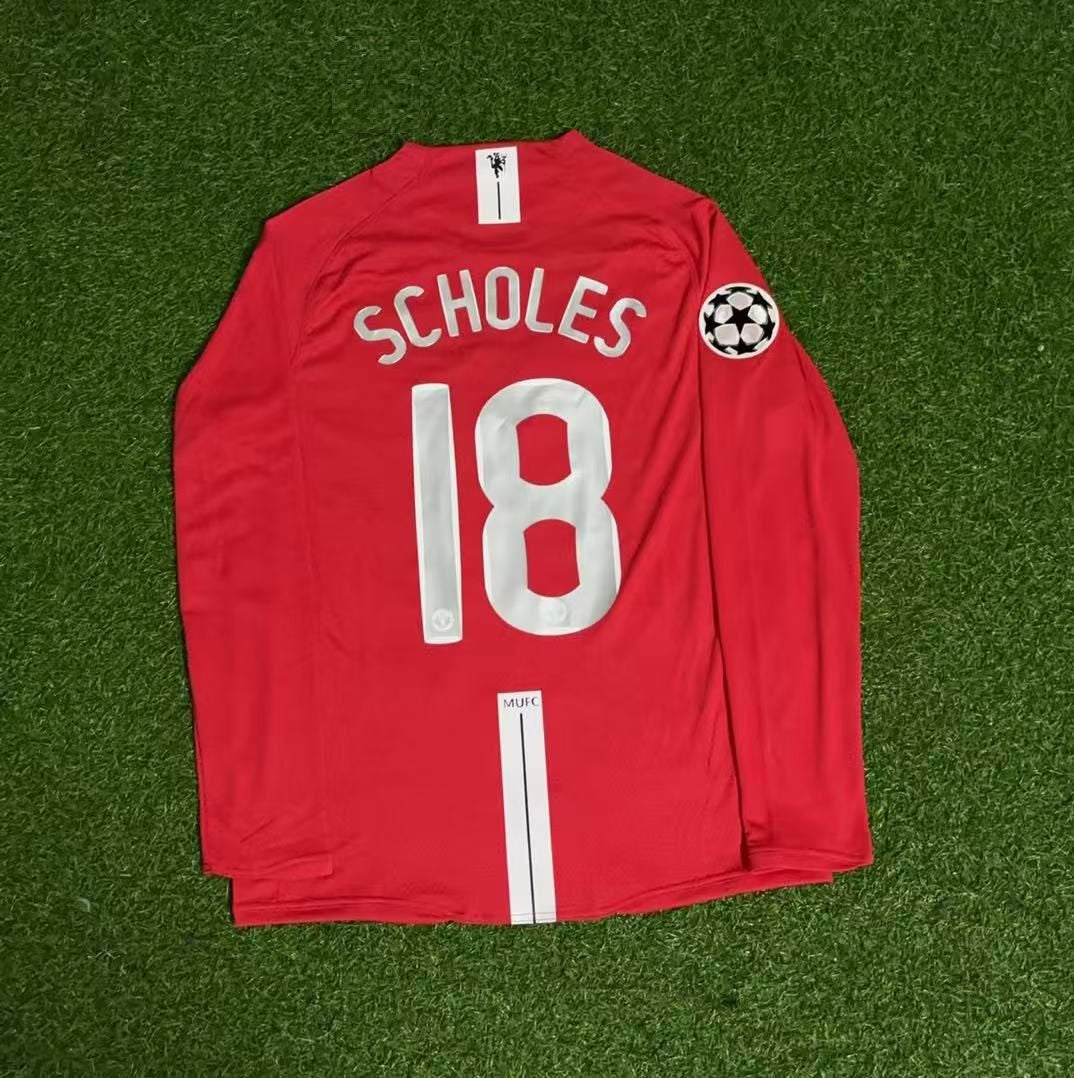 Maillot de football vintage à manches longues Paul Scholes Manchester United Finale de la Ligue des Champions 2008