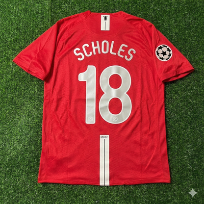 Paul Scholes Manchester United Champions League Finale Moskau 2008 Retro Rotes Fußballtrikot