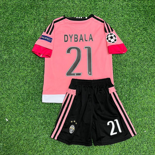 Conjunto de camiseta de fútbol retro rosa para niños de Paulo Dybala Juventus 2015-2016