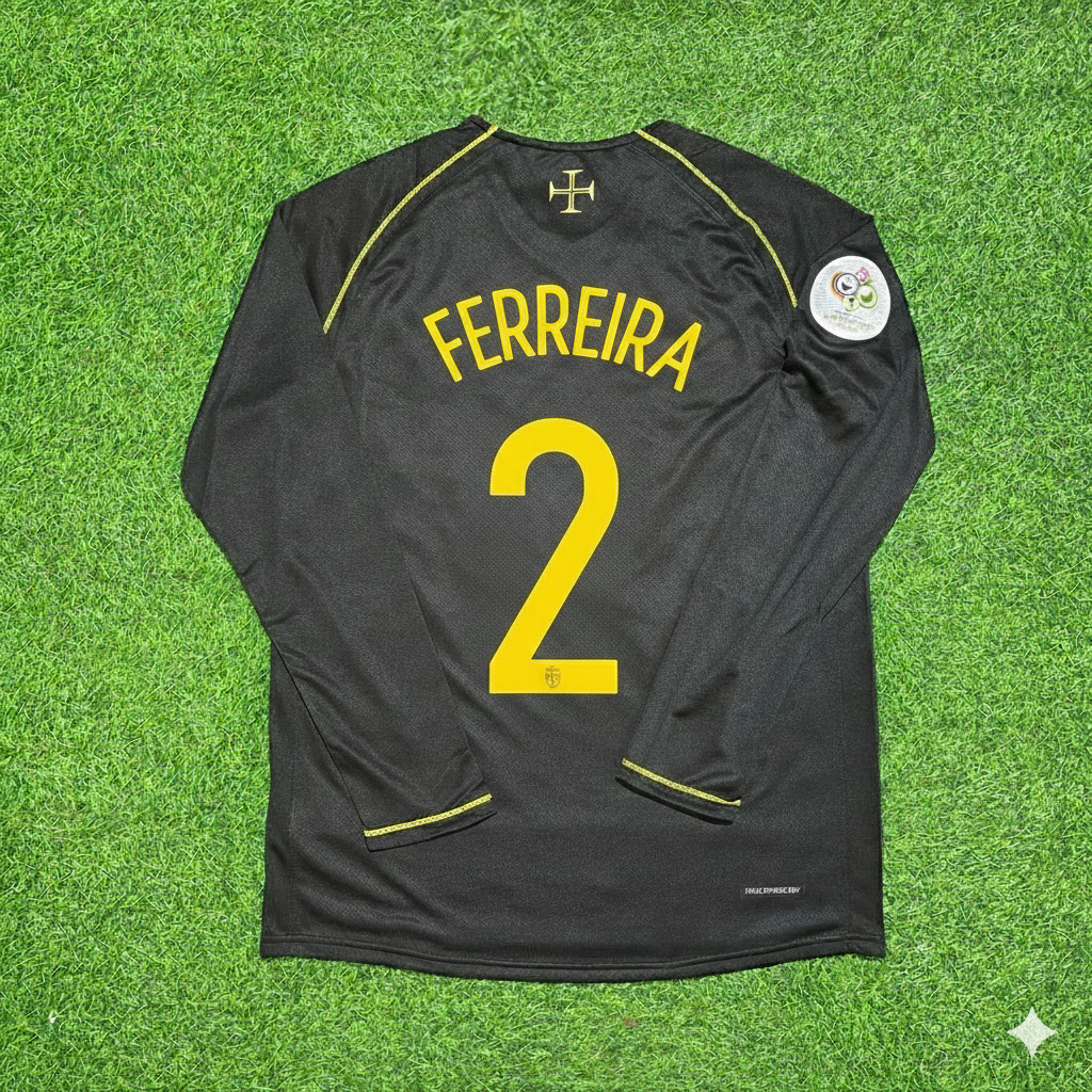 Paulo Ferreira Portugal 2006 World Cup Long Sleeve Black Retro Football Jersey
