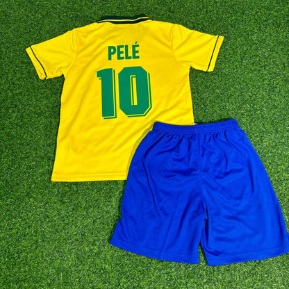 Pelé #10 Brazil World Cup Home Retro Kids Football Jersey Kit