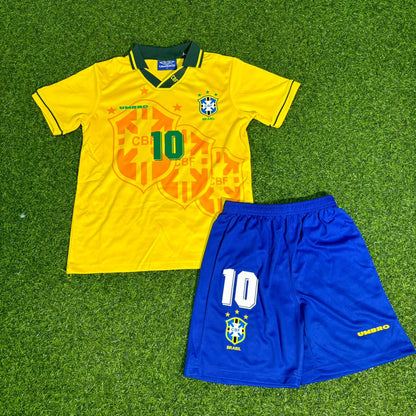 Pelé #10 Brazil World Cup Home Retro Kids Football Jersey Kit