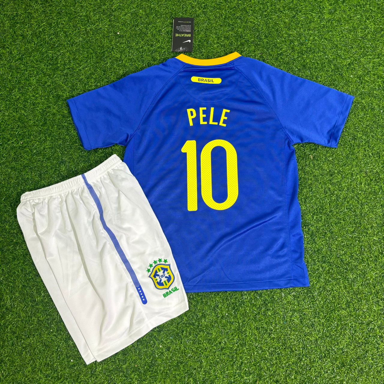 Pelé Brazil World Cup Retro Blue Kids Football Jersey