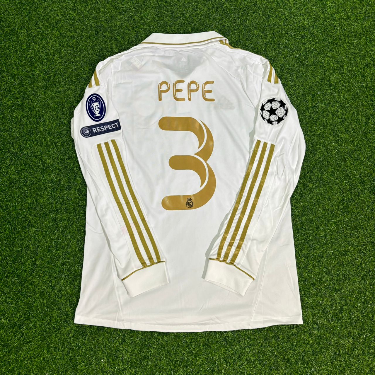 Pepe 3- Real Madrid 2011-2012 White Long Sleeve Jersey Soccer Shirt