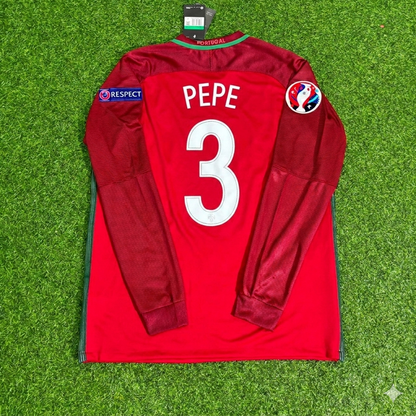 Pepe 3 – Portugal EURO 2016 Finale Retro-Fußballtrikot mit langen Ärmeln