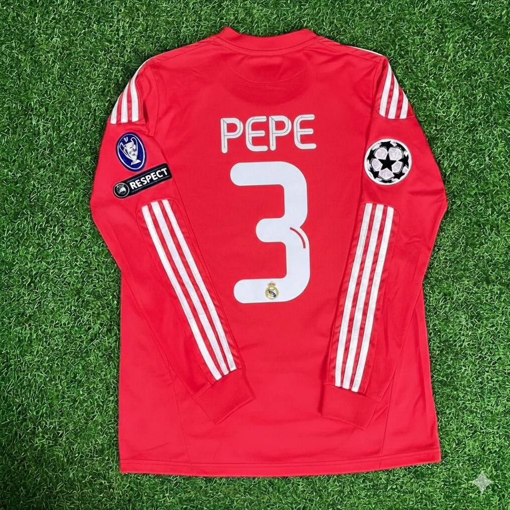 Pepe 3- Real Madrid 2011-2012 Red Long Sleeve Jersey Soccer Shirt