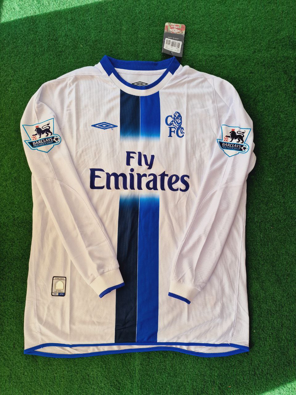 Didier Drogba 15 Chelsea Auswärts 2004 Retro Weiß Langarm Trikot Kit Maillot Fußballtrikot