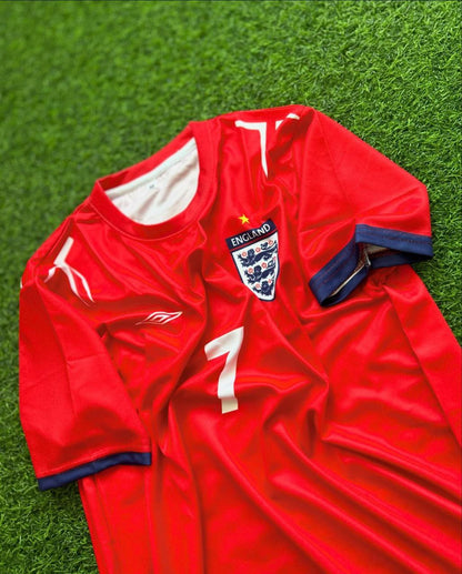 David Beckham England rot-weißes Retro-Trikot