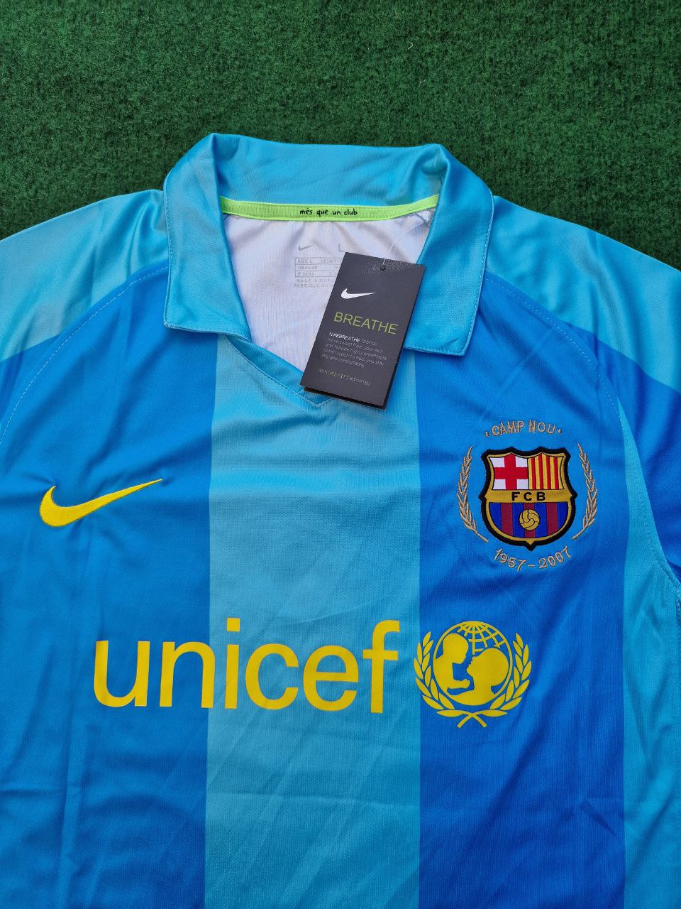 Maillot Rétro Lionel Messi Barcelone 2007 2008 Bleu Ciel Jaune Numéro 19