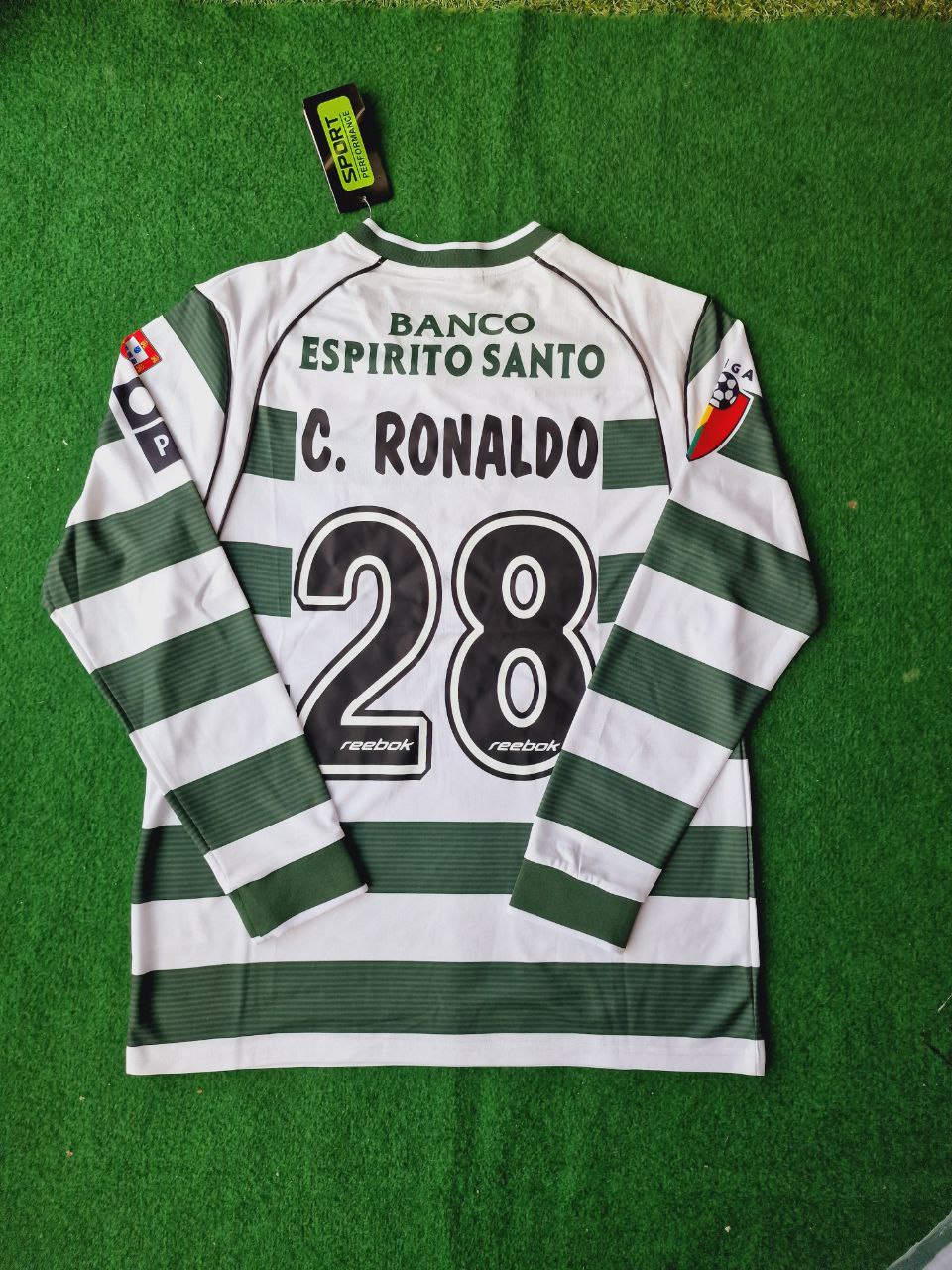 Maillot Rétro Manches Longues Cristiano Ronaldo Sporting Lisbonne 2001-2003 Première Saison