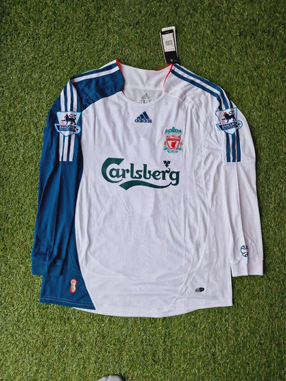 Fernando Torres Liverpool 2007 Weiß Blau Langarm Retro Trikot Maglia Premier League Patch Fußball Shirt