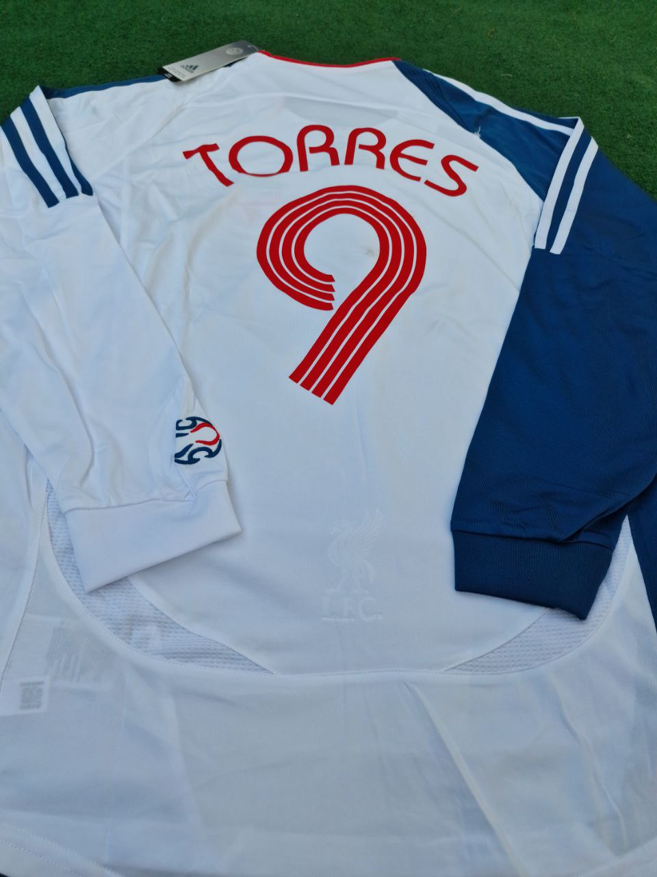 Fernando Torres Liverpool 2007 Weiß Blau Langarm Retro Trikot