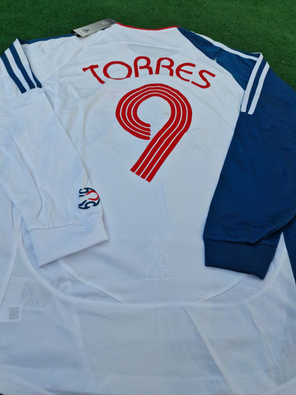 Fernando Torres Liverpool 2007 Weiß Blau Langarm Retro Trikot