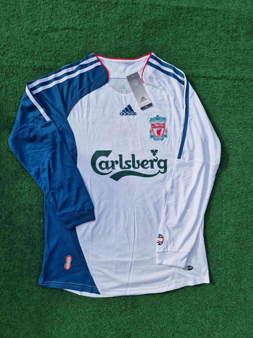 Maillot de football rétro blanc et bleu Philippe Coutinho Liverpool