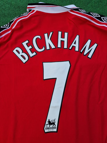 David Beckham 7 - Manchester United 1999 Red Long Sleeve Kit Jersey Trikot Maillot
