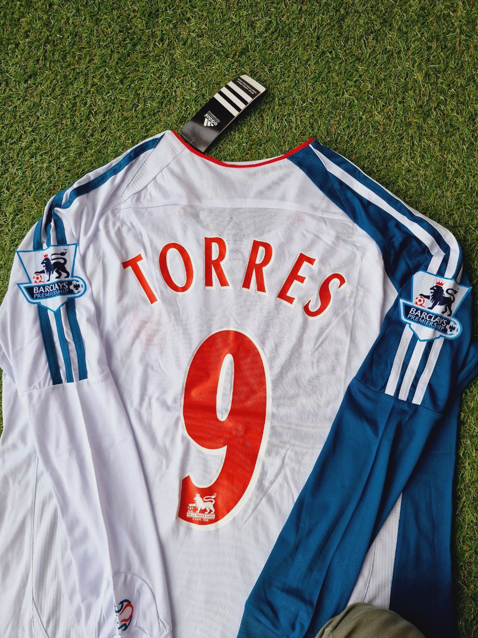 Fernando Torres Liverpool 2007 Weiß Blau Langarm Retro Trikot Maglia Premier League Patch Fußball Shirt