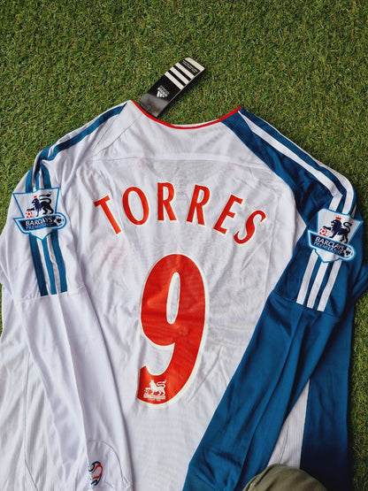Fernando Torres Liverpool 2007 Weiß Blau Langarm Retro Trikot Maglia Premier League Patch Fußball Shirt