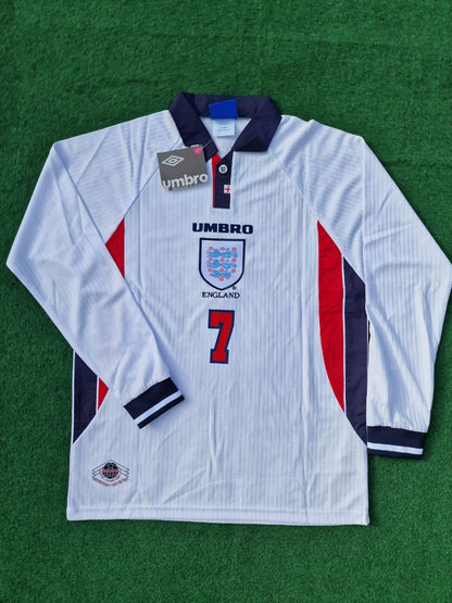 David Beckham England WM 1998 Langarm-Retro-Trikot