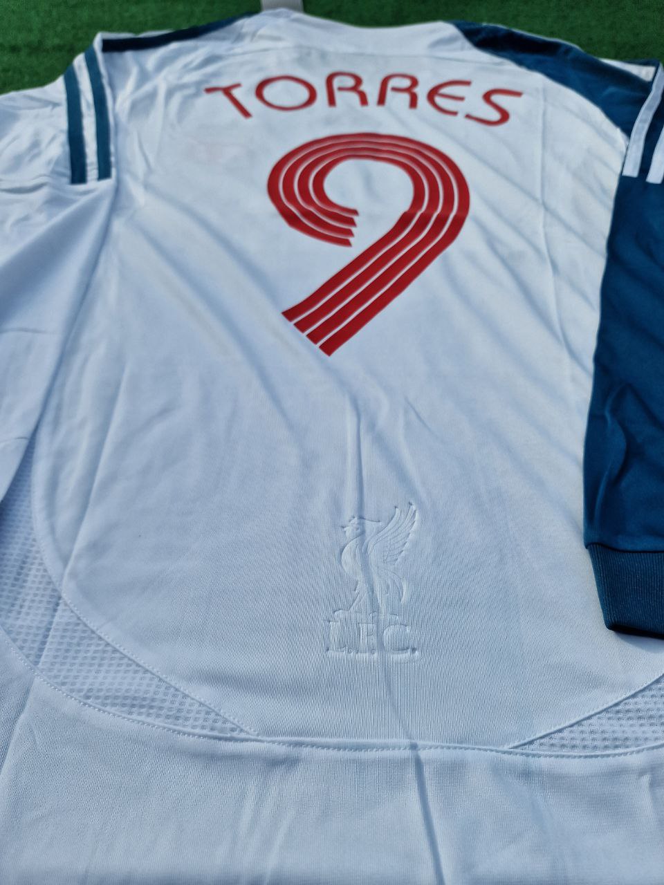 Fernando Torres Liverpool 2007 Weiß Blau Langarm Retro Trikot
