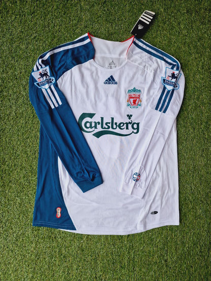 Fernando Torres Liverpool 2007 Weiß Blau Langarm Retro Trikot Maglia Premier League Patch Fußball Shirt