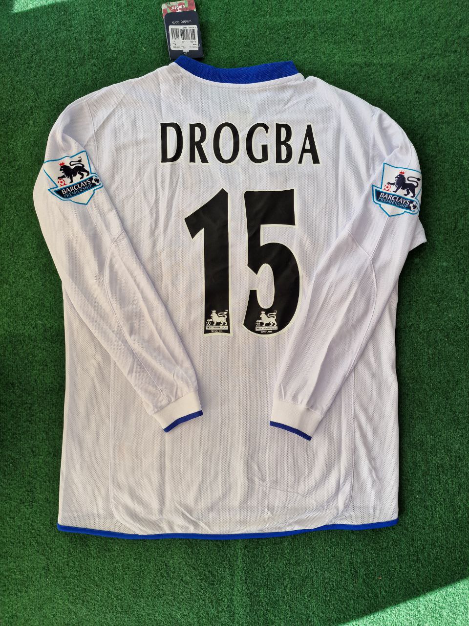 Didier Drogba 15 Chelsea Auswärts 2004 Retro Weiß Langarm Trikot Kit Maillot Fußballtrikot