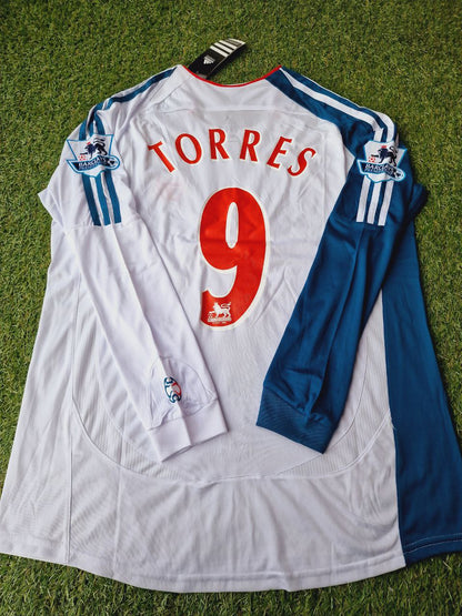 Fernando Torres Liverpool 2007 Weiß Blau Langarm Retro Trikot Maglia Premier League Patch Fußball Shirt