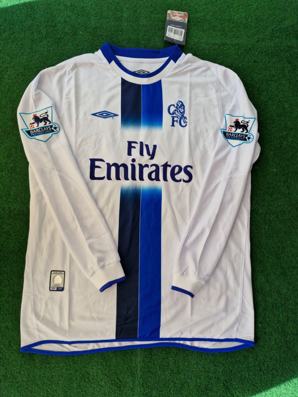 Didier Drogba 15 Chelsea Auswärts 2004 Retro Weiß Langarm Trikot Kit Maillot Fußballtrikot