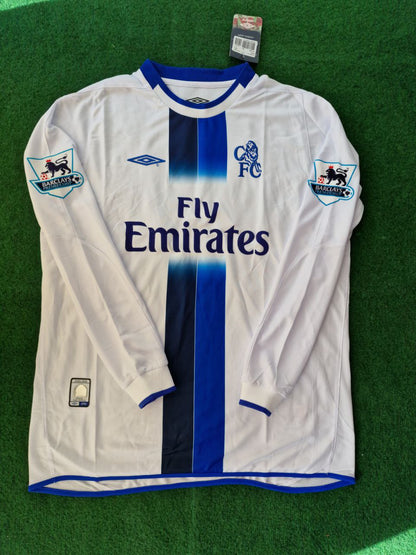 Didier Drogba 15 Chelsea Auswärts 2004 Retro Weiß Langarm Trikot Kit Maillot Fußballtrikot