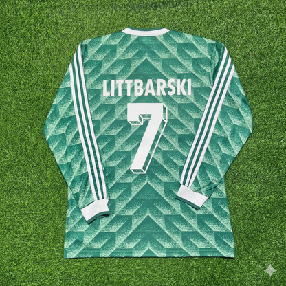 Pierre Littbarski Germany 1990 World Cup Green Long Sleeve Football Jersey