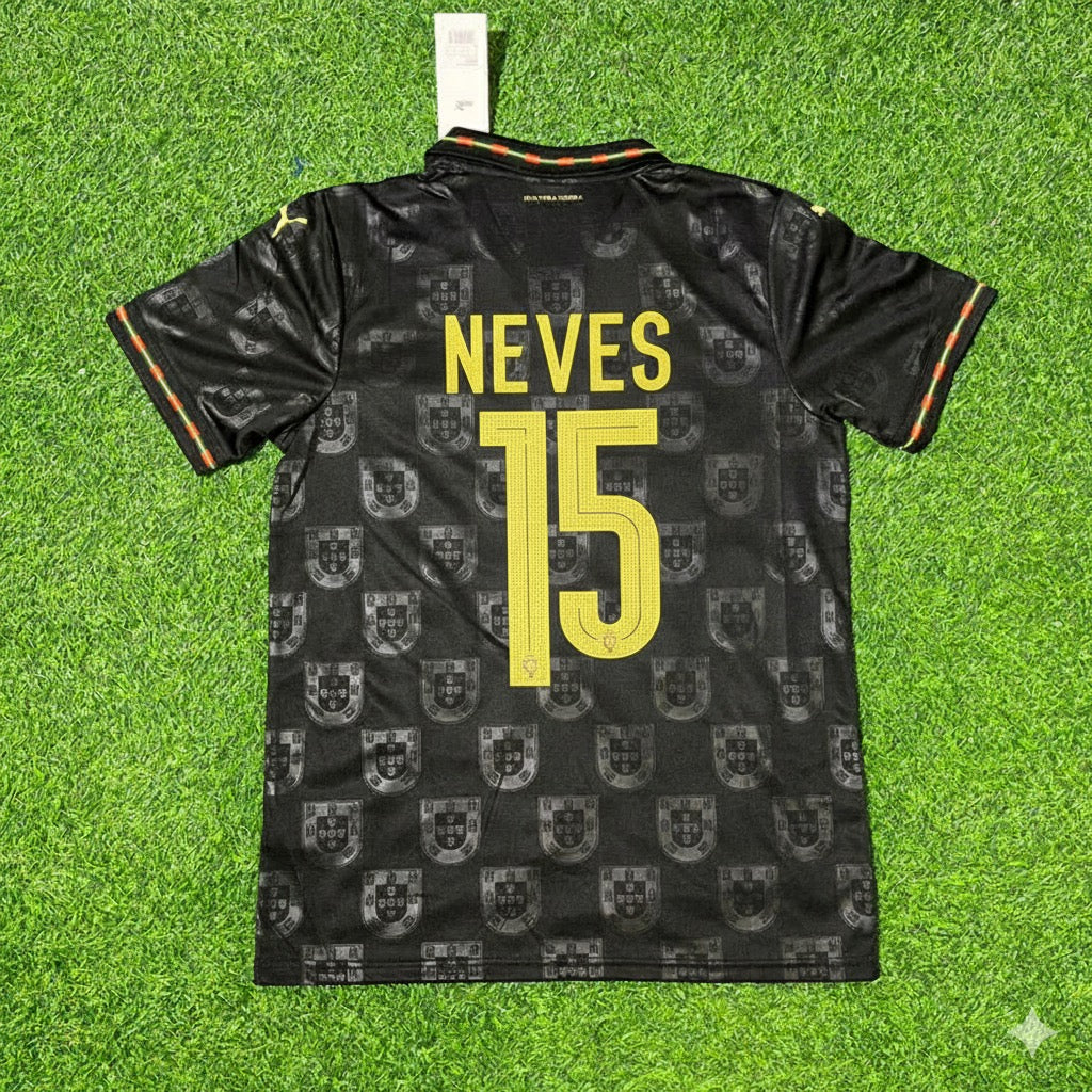 João Neves Portugal 2025/26 Neue Saison Schwarzes Fußballtrikot-Set