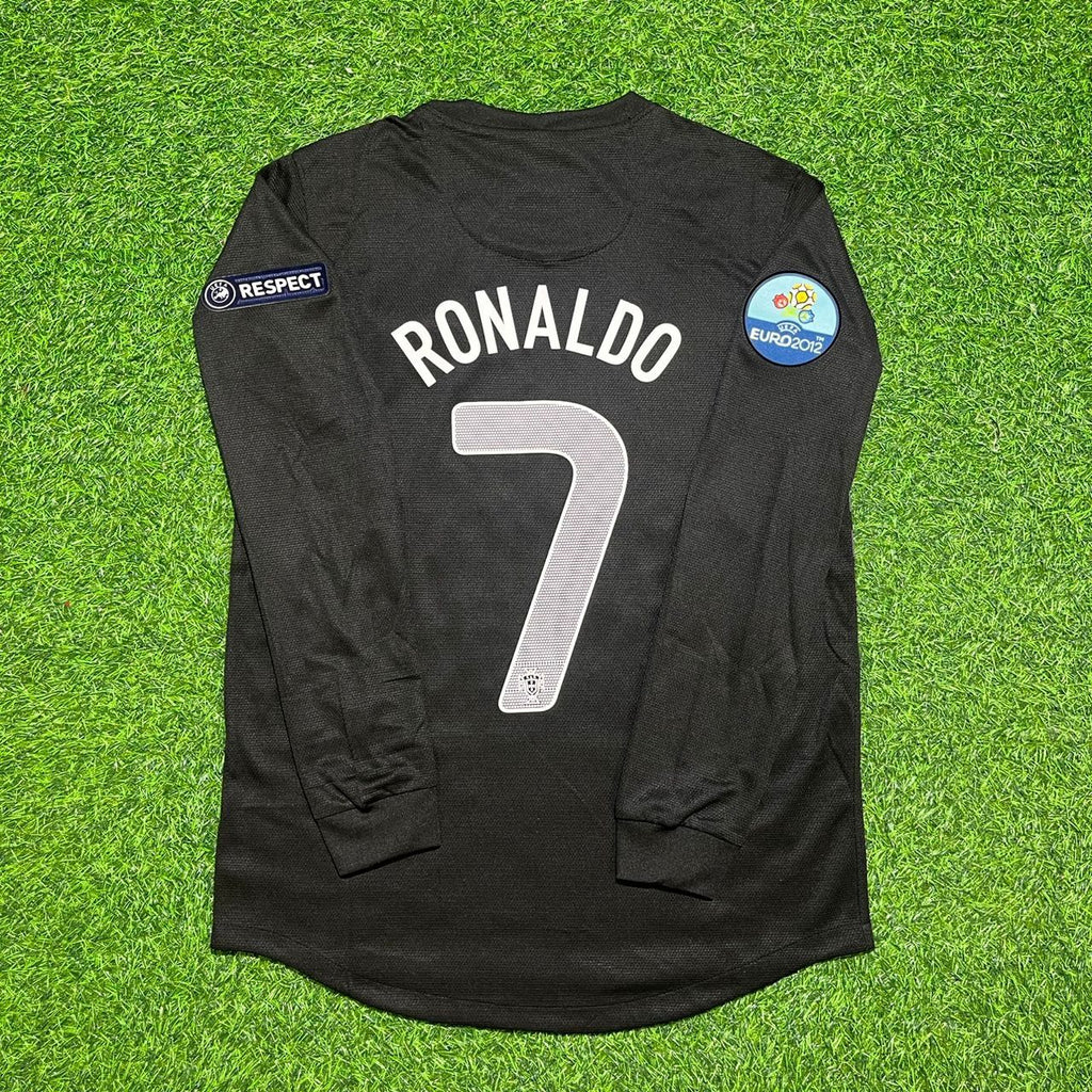 Portugal EURO 2012 Cristiano Ronaldo #7 Retro Away Black Long Sleeve Football Jersey front view