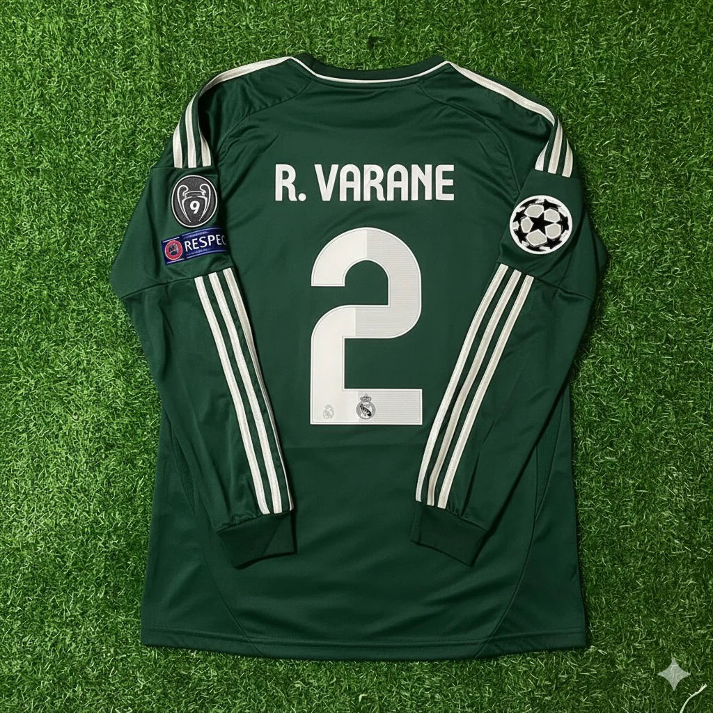 Raphaël Varane 2- Real Madrid 2012-2013 Champions League Green Long Sleeve Jersey Soccer Shirt