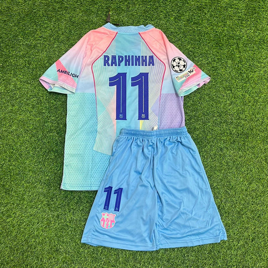 Raphinha Barcelona 2026 Home Miami Sunset Kids Football Jersey