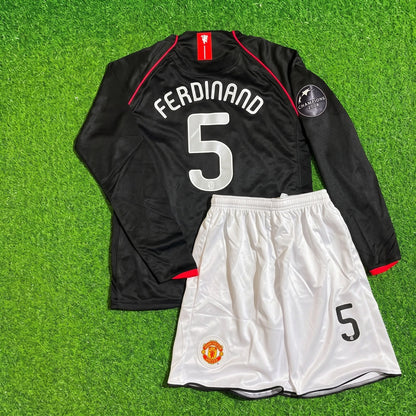 Rio Ferdinand Manchester United 2007/2008 CL Patch Black KIDS Retro Football Jersey Kit