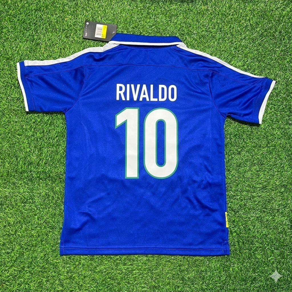 Rivaldo Brasilien 1997 Blaues Retro-Fußballtrikot