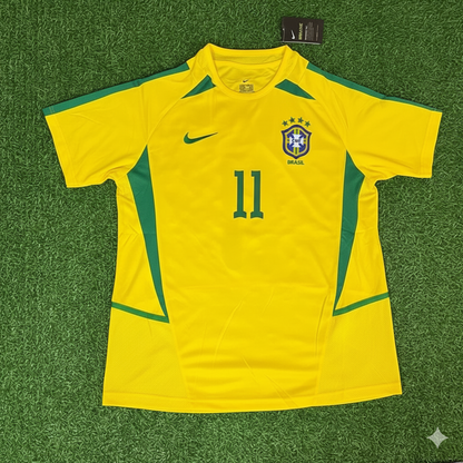 Camiseta de fútbol retro amarilla de Brasil de Ze Roberto para el Mundial de 2002